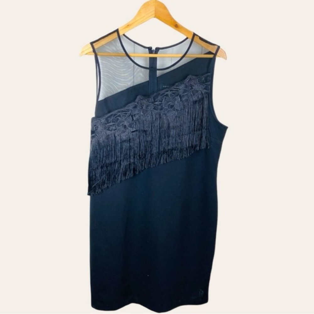 Forest Lily Mesh Asymetric Floral Lace Fringe Sleeveless Black Western Dress